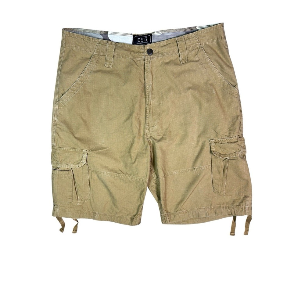 CSG Cargo Shorts Ripstop Khaki Drawstring 10" Inseam Pockets Men's Size 38